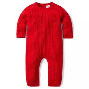 Janie and Jack Baby Red Cable Knit One-Piece Romper 12-18 months Cotton Blend